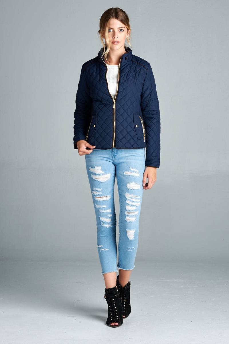 Quilted Padding Jacket With Suede Piping Details - Absolute Fashion 2020
