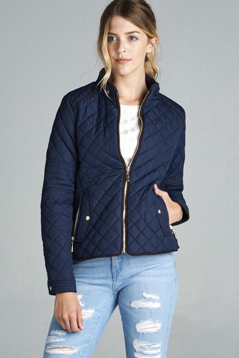 Quilted Padding Jacket With Suede Piping Details - Absolute Fashion 2020