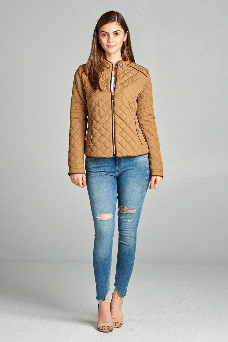 Quilted Padding Jacket With Suede Piping Details - Absolute Fashion 2020