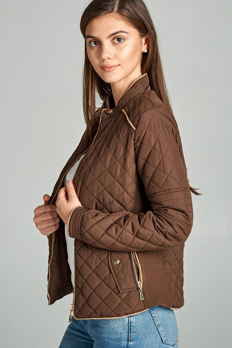 Quilted Padding Jacket With Suede Piping Details - Absolute Fashion 2020