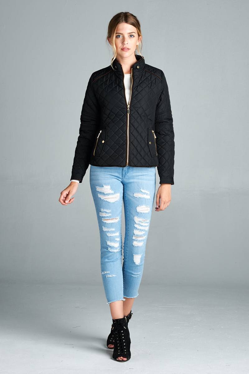 Quilted Padding Jacket With Suede Piping Details - Absolute Fashion 2020
