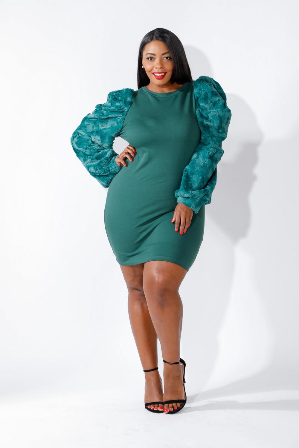 Faux Fur Power Shoulder Dress - Absolute Fashion 2020