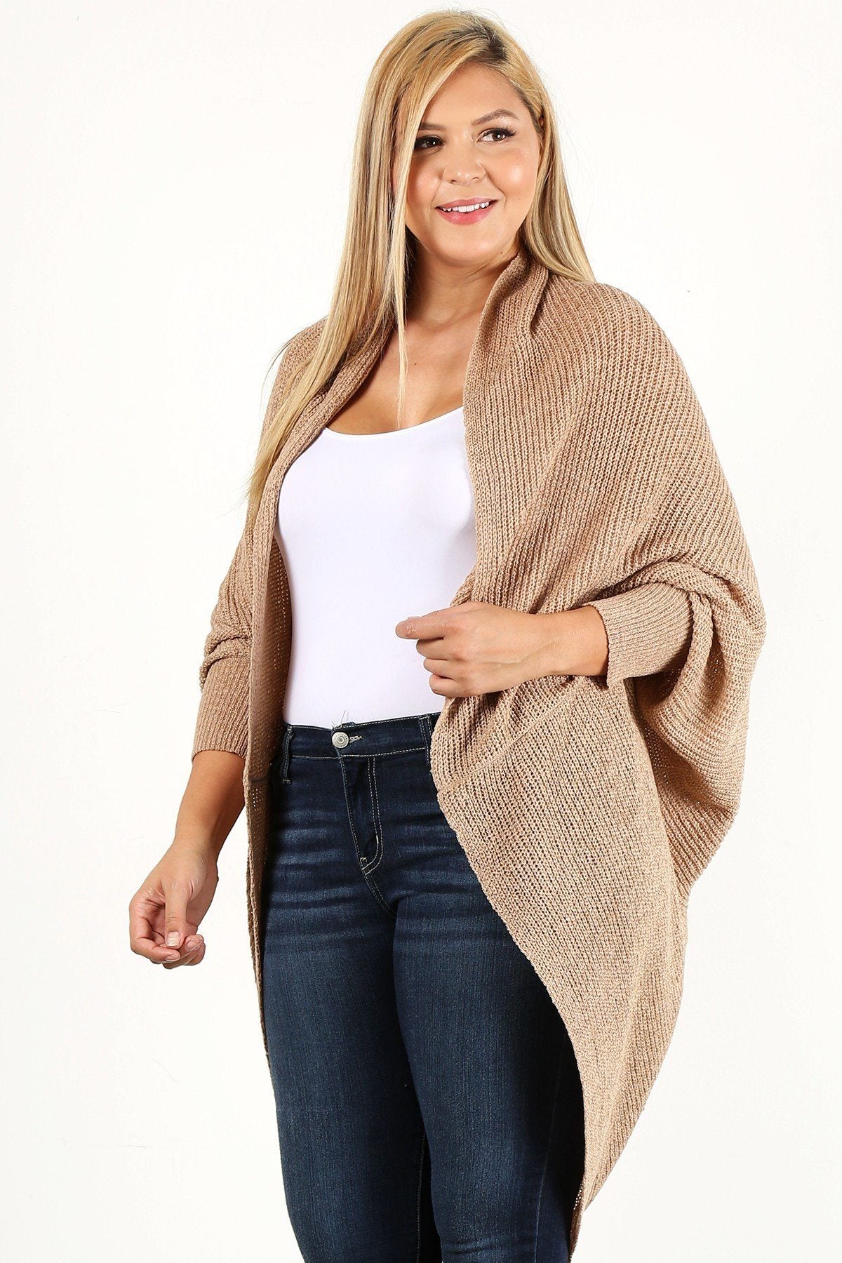 Solid Loose Knit, Open Cocoon Cardigan - Absolute Fashion 2020