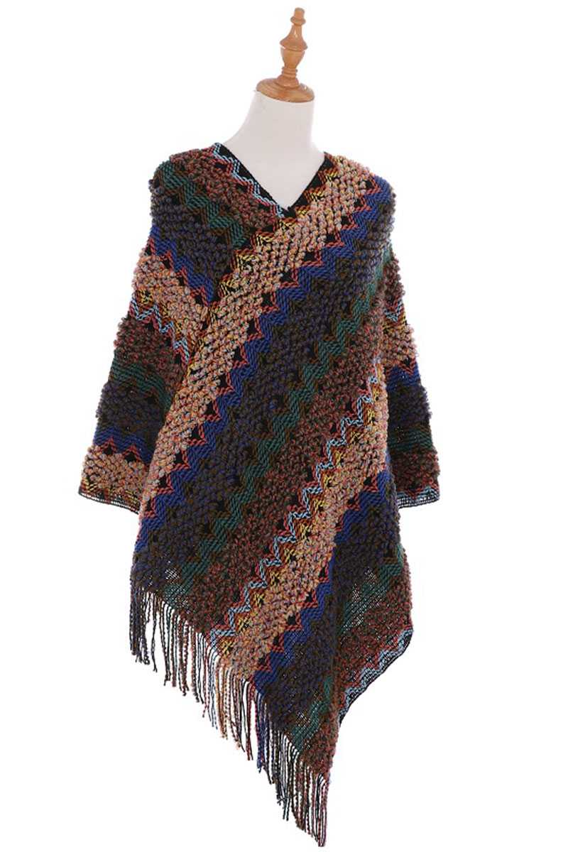 Knitted Multi Color Fringe Cape Poncho - Absolute Fashion 2020