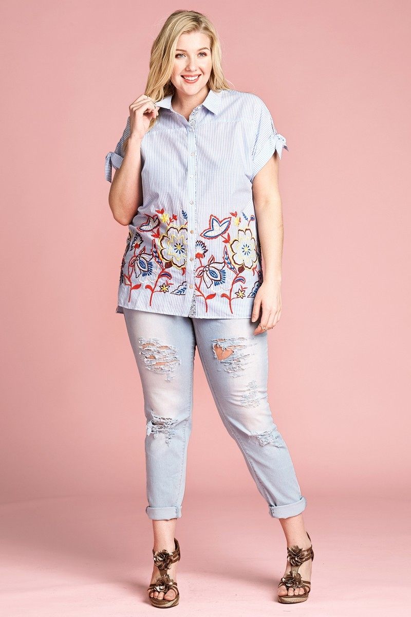 Striped Buttoned Down Collared Blouse - Absolute Fashion 2020