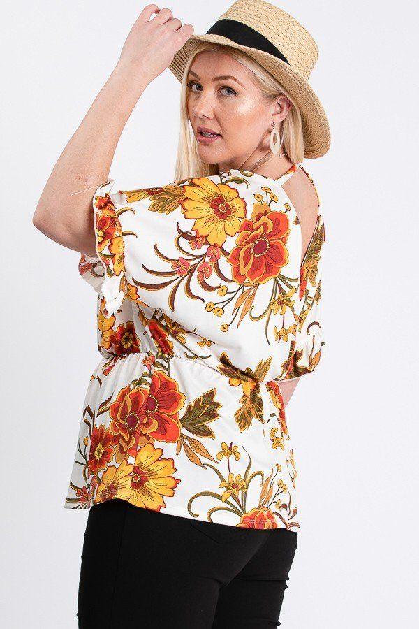 Strap Neckline W Elastic Waistband Floral Top - Absolute Fashion 2020