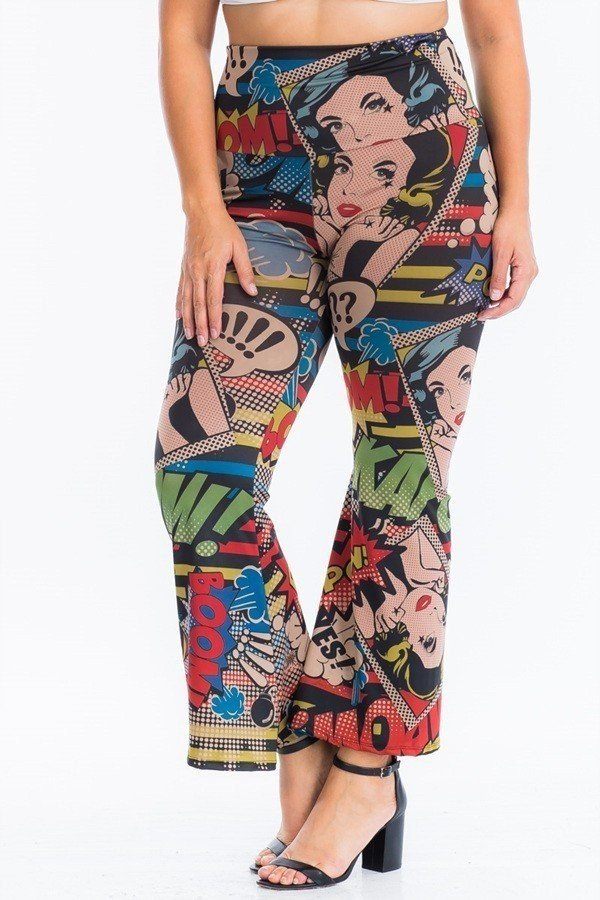 Comic Print, Flared Yoga Pants - Absolute Fashion 2020