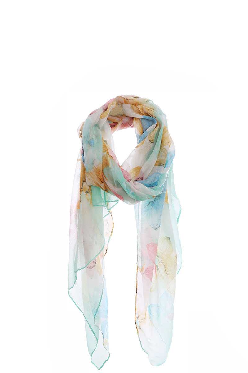 Fashion Multi Color Flower Print Chiffon Scarf - Absolute Fashion 2020