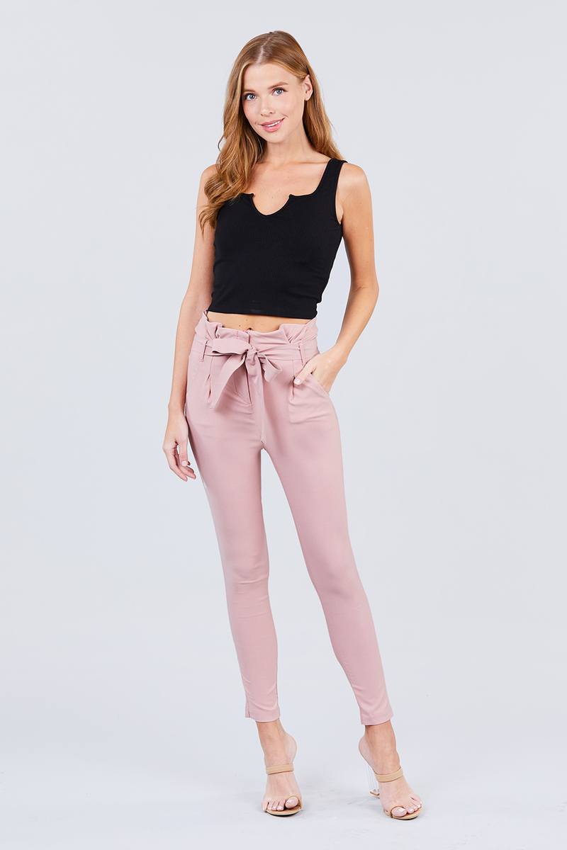 High Waisted Belted Pegged Stretch Pant - Absolute Fashion 2020