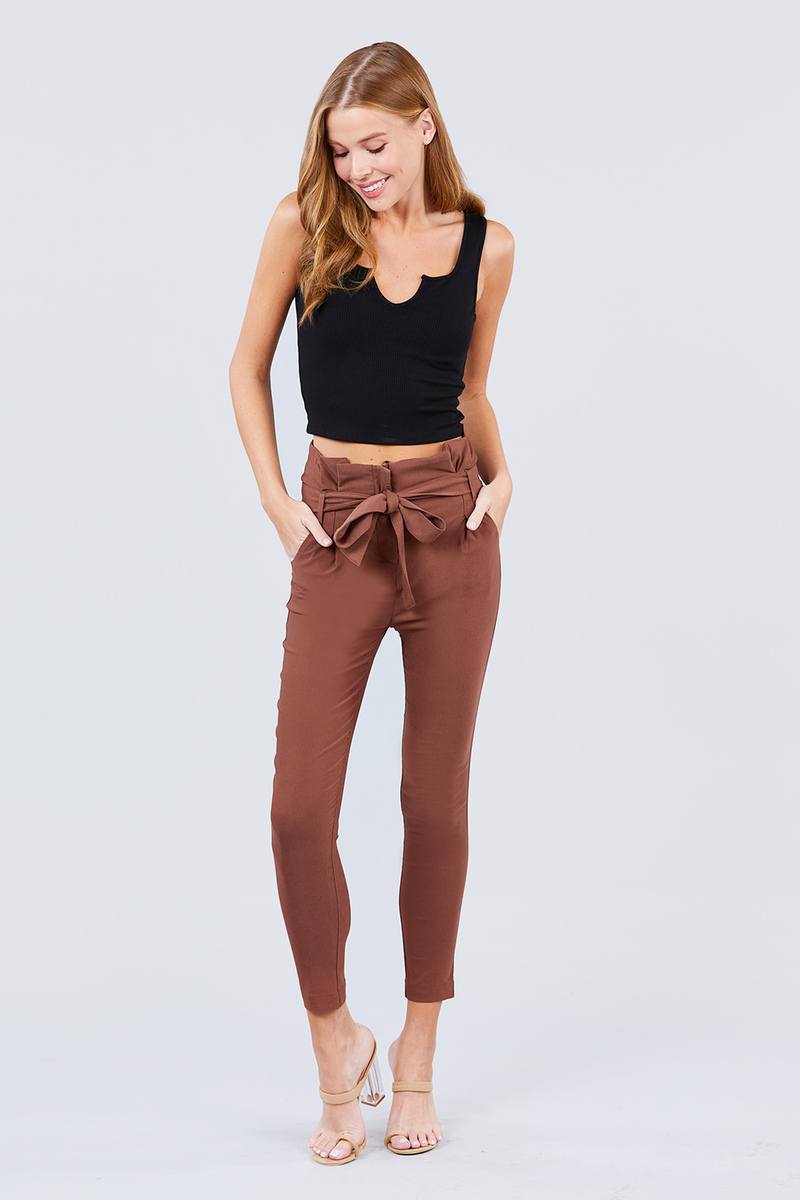High Waisted Belted Pegged Stretch Pant - Absolute Fashion 2020
