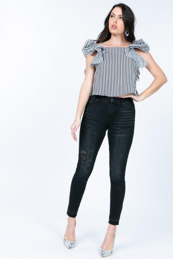Frill Layered Open Back Stripe Top - Absolute Fashion 2020
