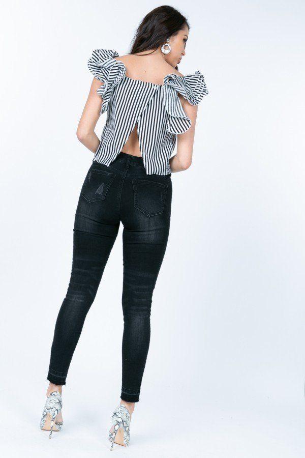 Frill Layered Open Back Stripe Top - Absolute Fashion 2020