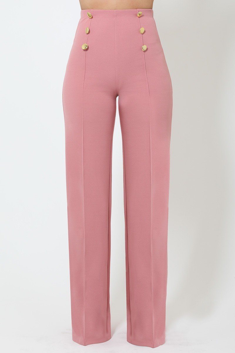 High-waist Crepe Pants With Buttons - Absolute Fashion 2020
