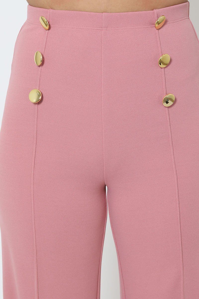 High-waist Crepe Pants With Buttons - Absolute Fashion 2020