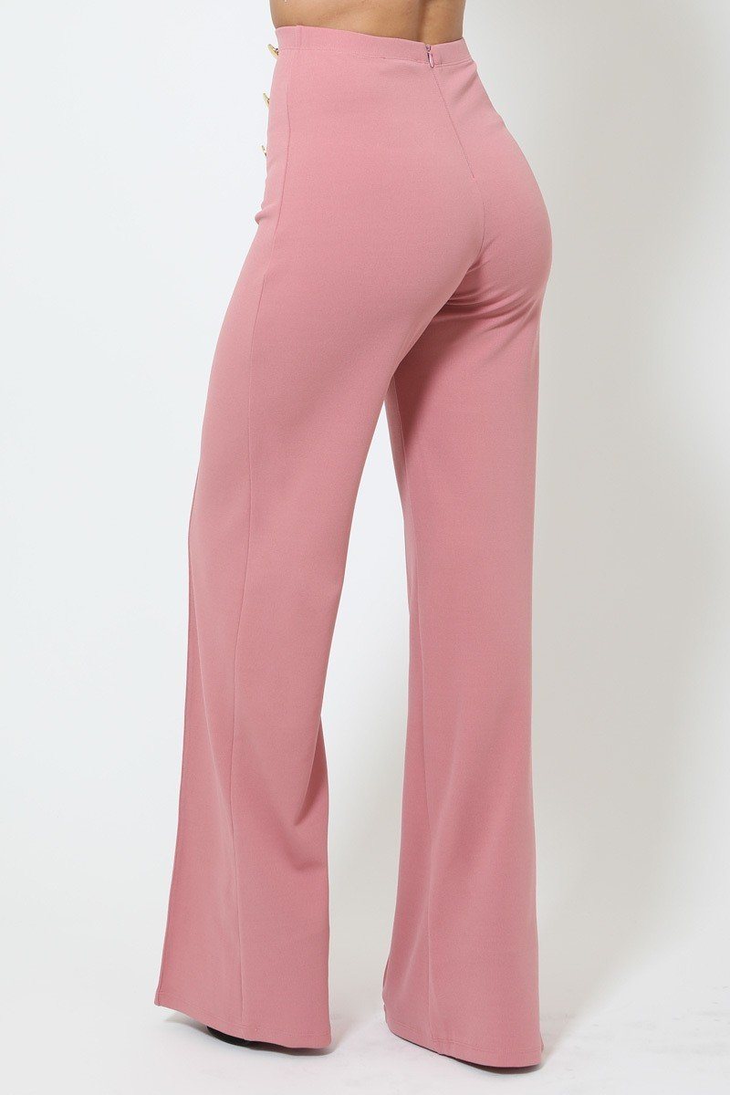 High-waist Crepe Pants With Buttons - Absolute Fashion 2020