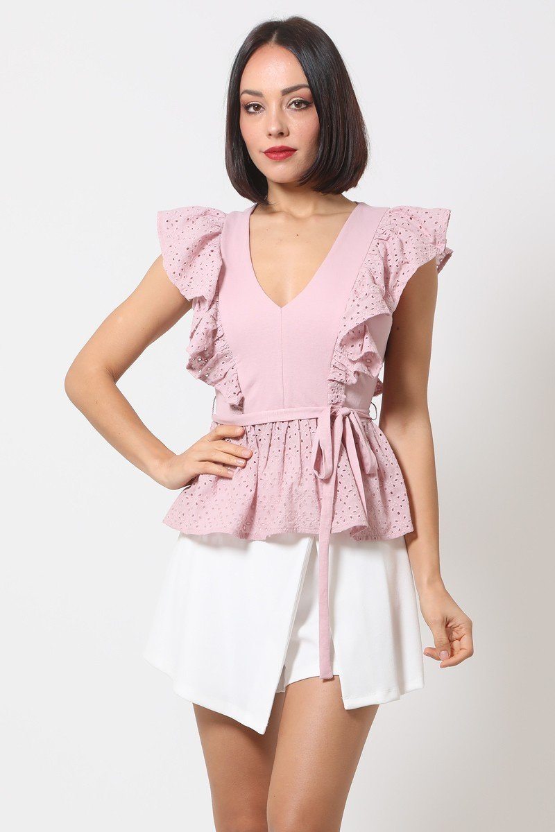 Crotchet Peplum Top W/ Self -front Tie - Absolute Fashion 2020