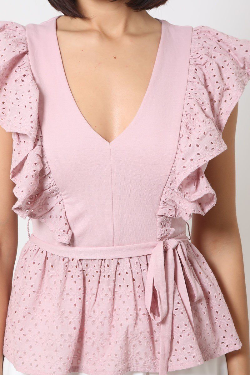 Crotchet Peplum Top W/ Self -front Tie - Absolute Fashion 2020