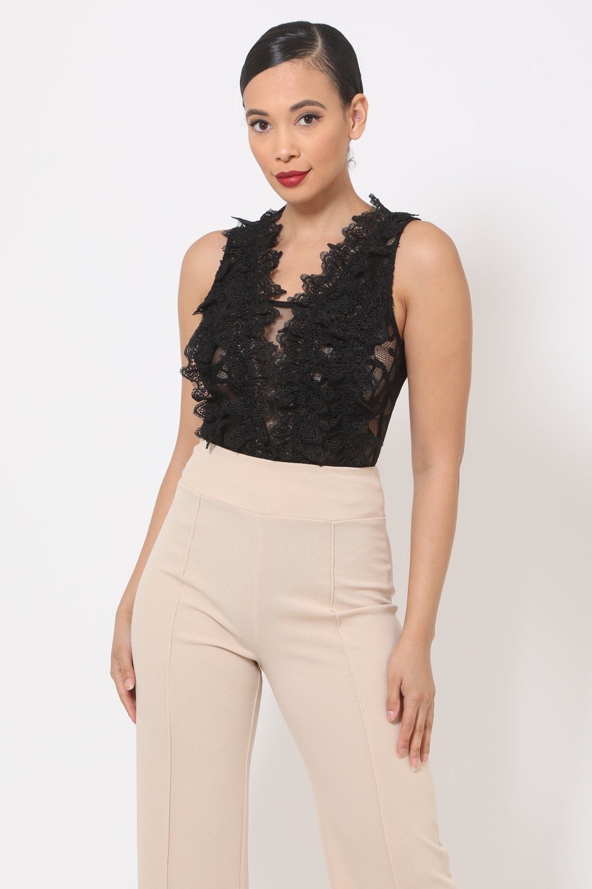 Crotchet Bodysuit W/front Ruffles And Small Mesh Details - Absolute Fashion 2020