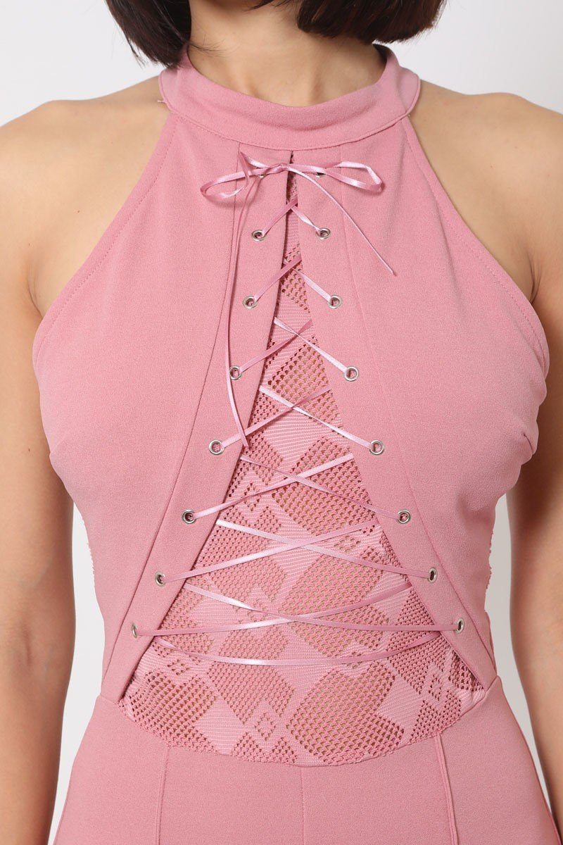 Halter Neck Jumpsuit W/ Criss Cross Front Tie Designs - Absolute Fashion 2020
