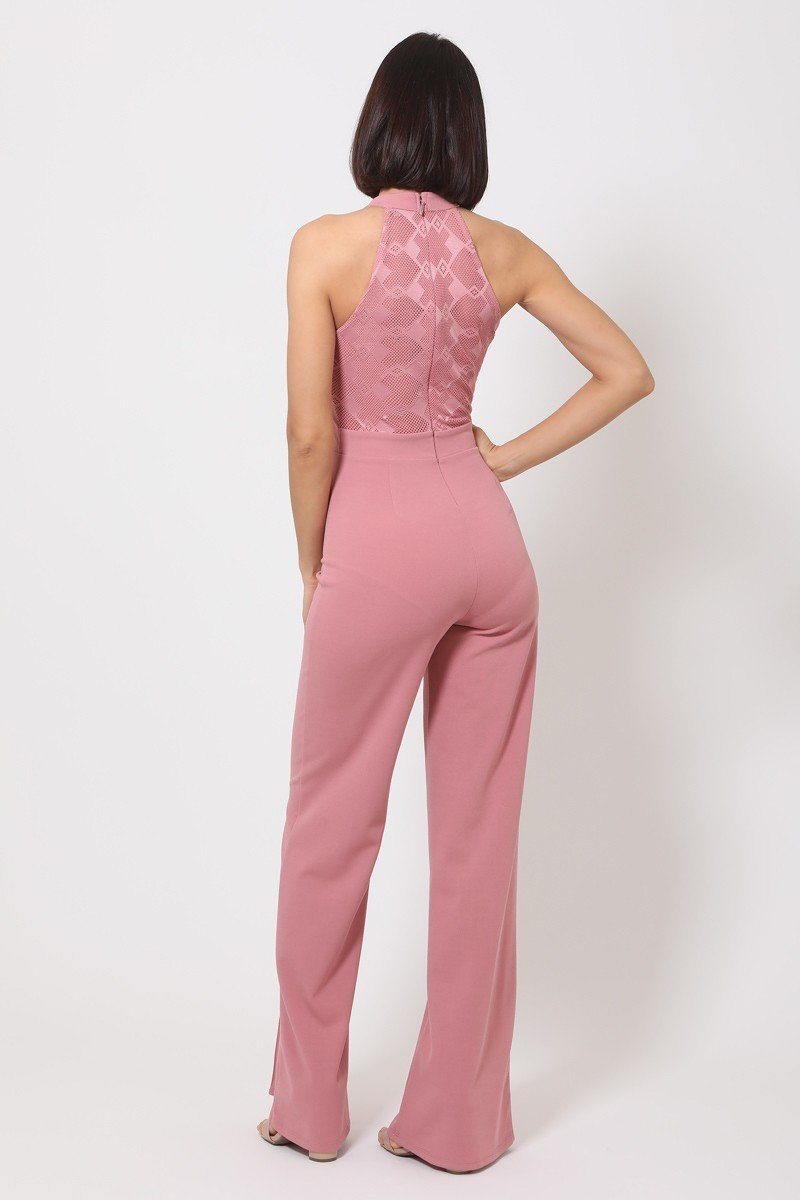 Halter Neck Jumpsuit W/ Criss Cross Front Tie Designs - Absolute Fashion 2020