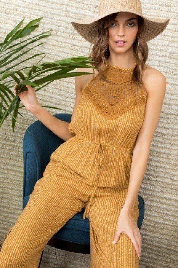 Halter Neck Front Lace Patch Detail Printed Jumpsuit - Absolute Fashion 2020