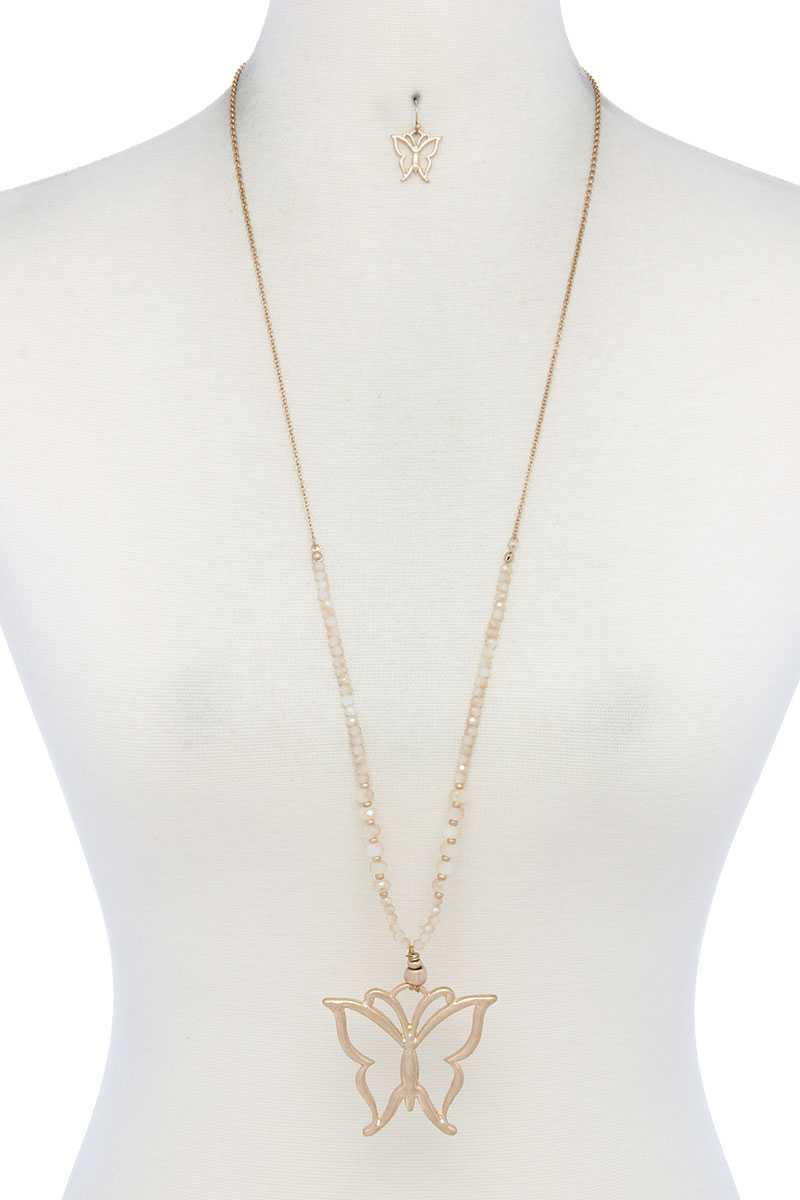 Butterfly Pendant Beaded Necklace - Absolute Fashion 2020