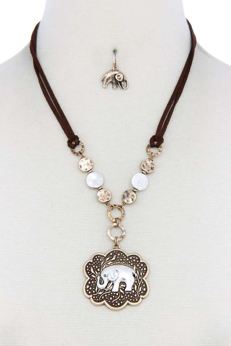 Elephant Pendant Hammered Coin Suede Necklace - Absolute Fashion 2020