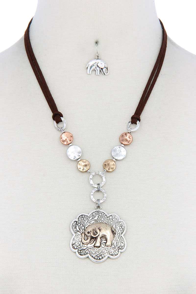 Elephant Pendant Hammered Coin Suede Necklace - Absolute Fashion 2020