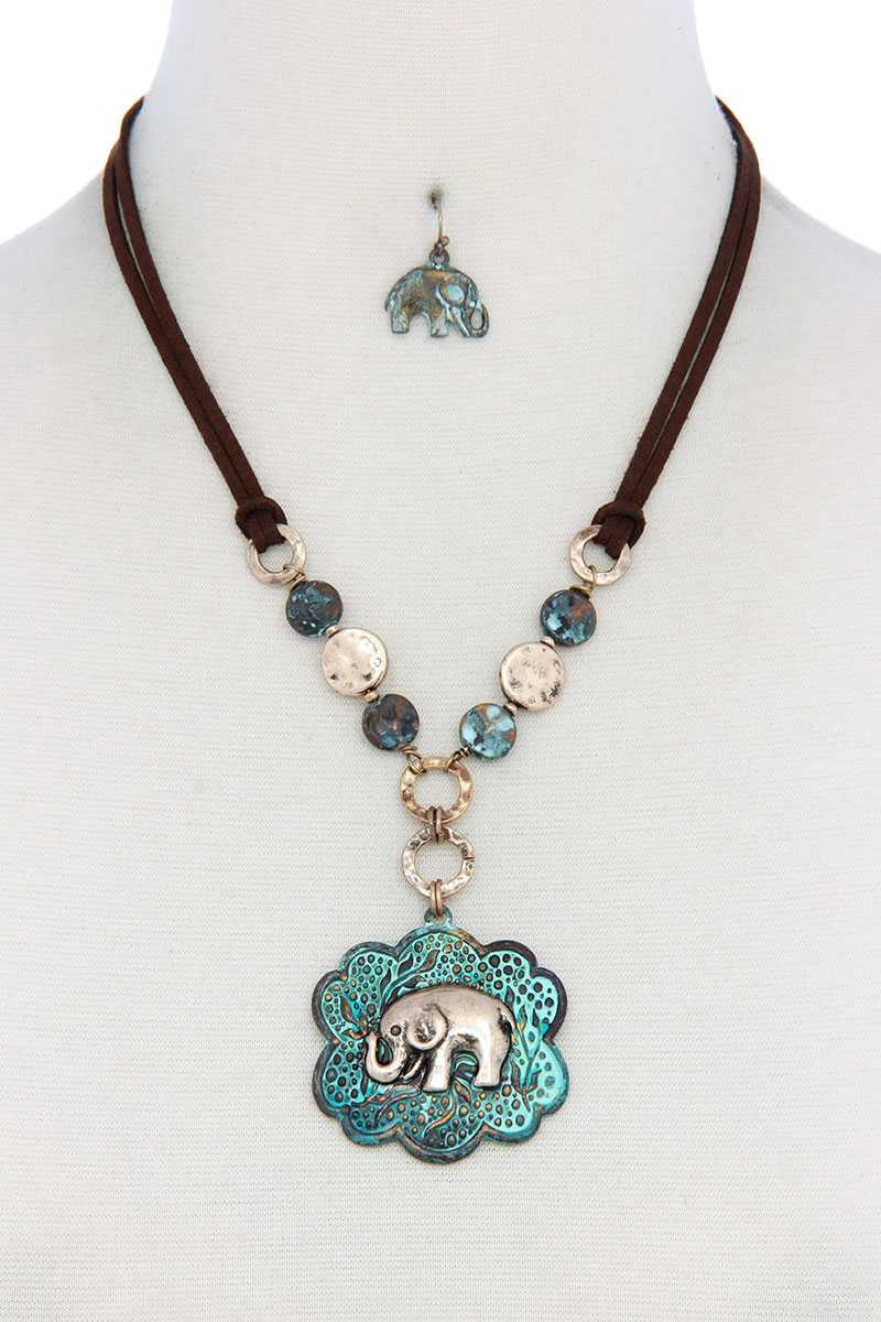 Elephant Pendant Hammered Coin Suede Necklace - Absolute Fashion 2020