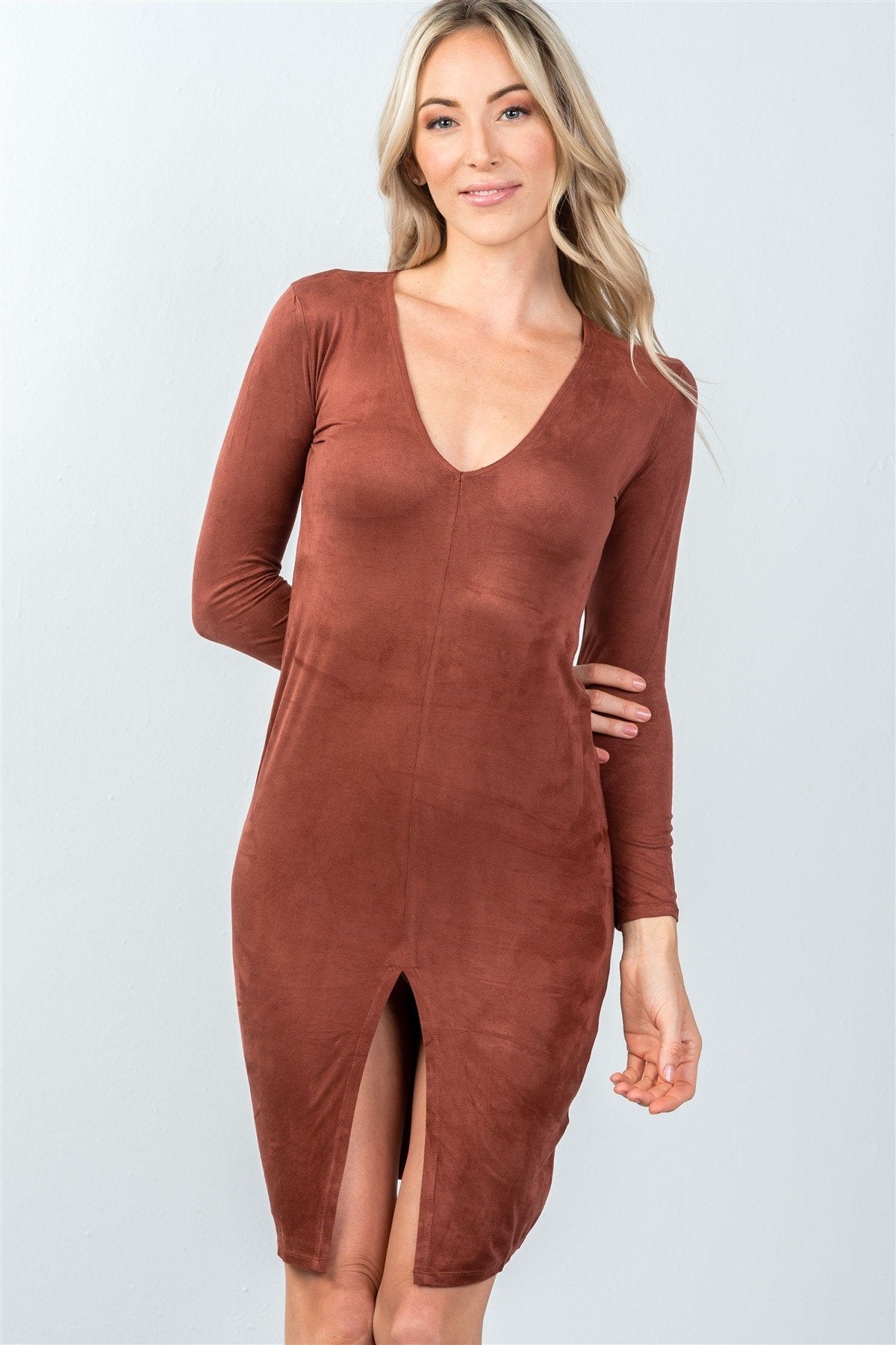 Rust Front Slit Bodycon Mini Dress - Absolute Fashion 2020