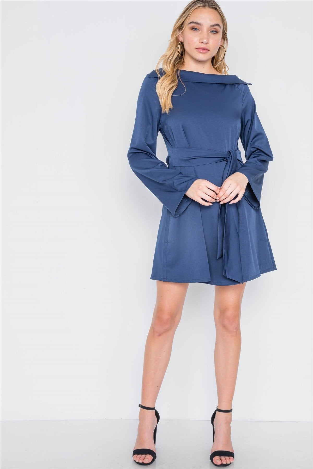 Straight Neck Solid Front-tie Dress - Absolute Fashion 2020
