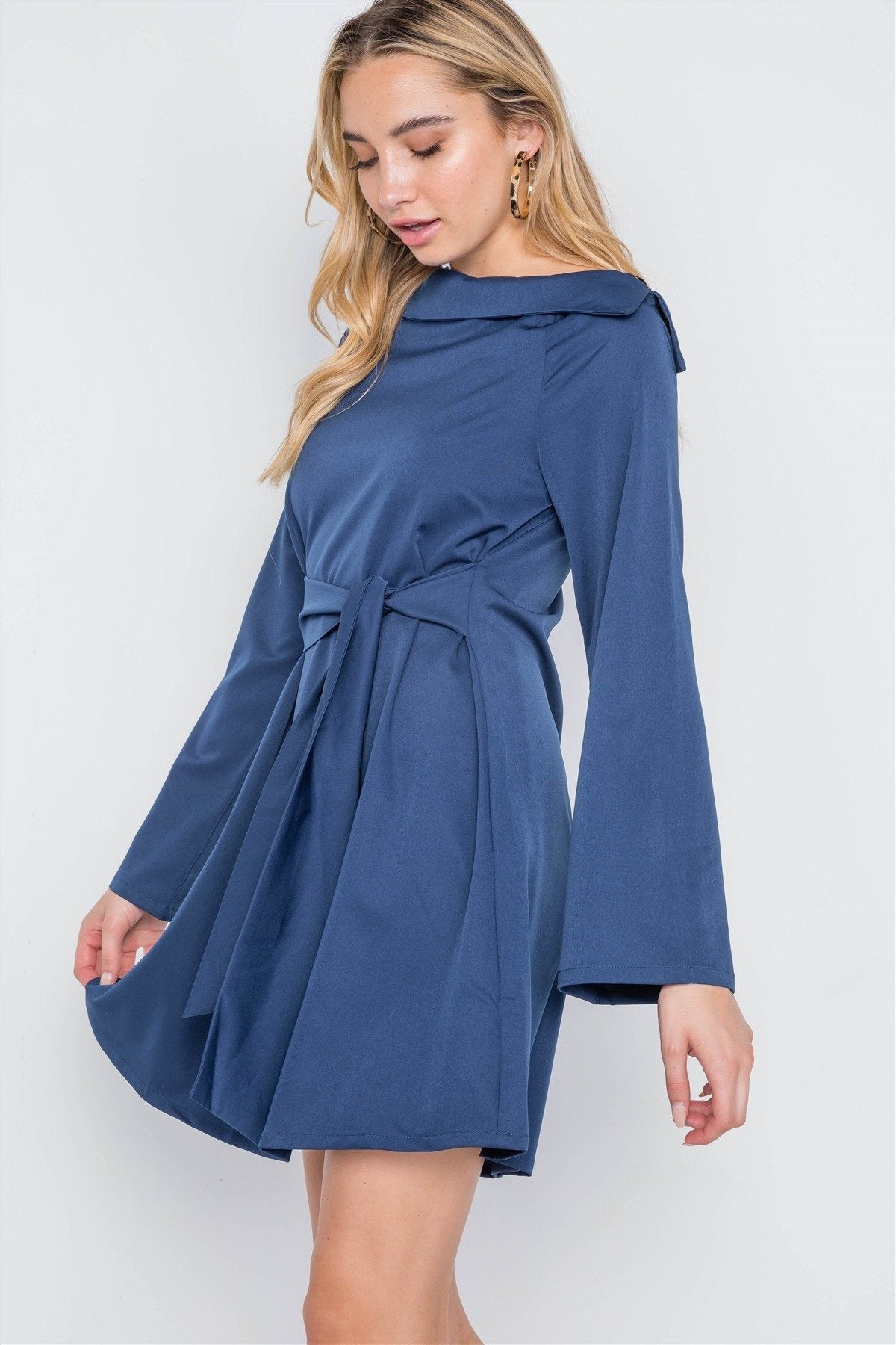 Straight Neck Solid Front-tie Dress - Absolute Fashion 2020