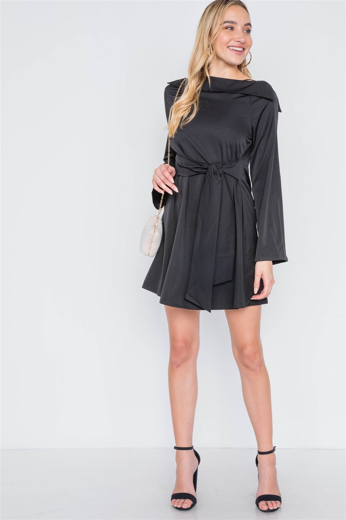 Straight Neck Solid Front-tie Dress - Absolute Fashion 2020