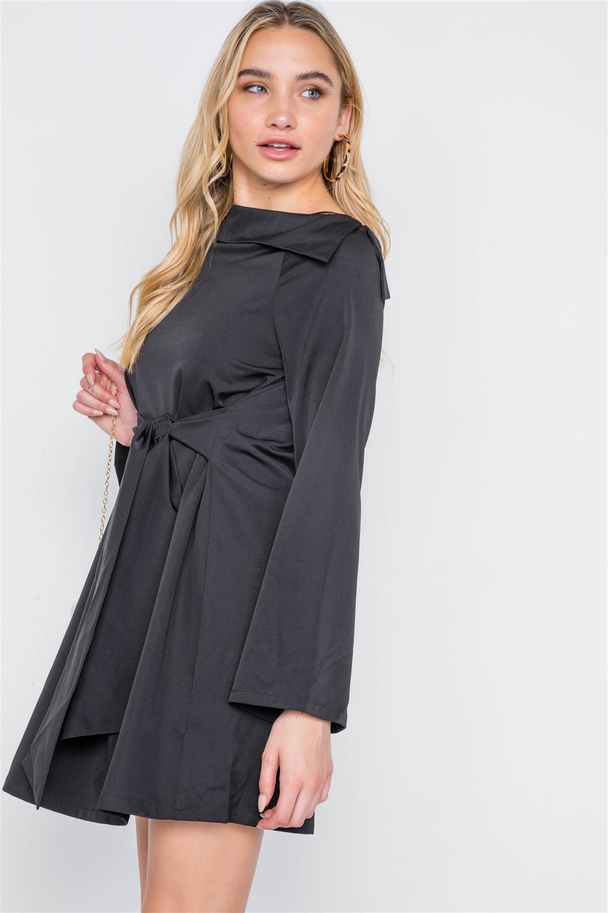 Straight Neck Solid Front-tie Dress - Absolute Fashion 2020
