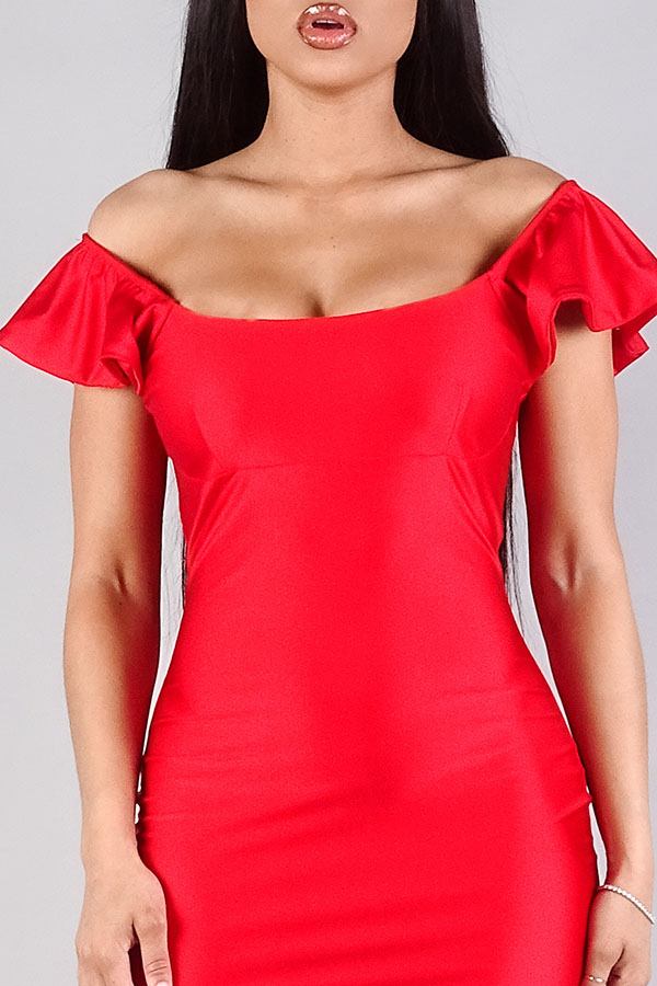 Convertible Off Shoulder Ruffle Sleeve Bodycon Mini Dress - Absolute Fashion 2020