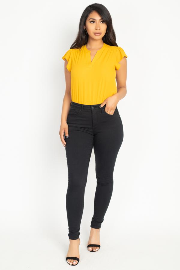 Split V Band Collar Ruffle Sleeve Top - Absolute Fashion 2020