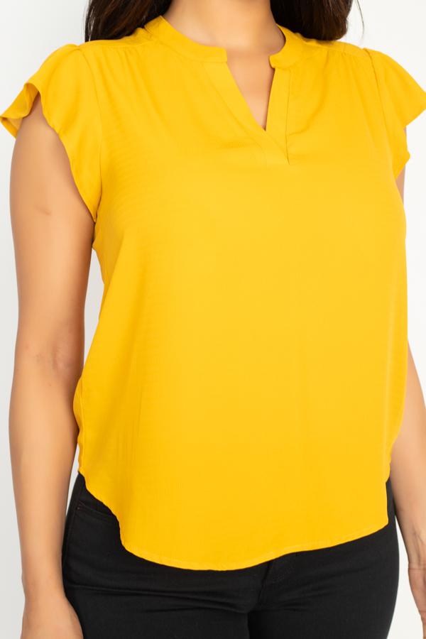 Split V Band Collar Ruffle Sleeve Top - Absolute Fashion 2020