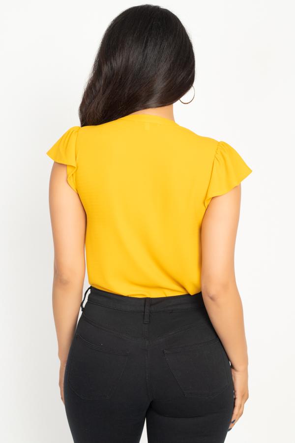 Split V Band Collar Ruffle Sleeve Top - Absolute Fashion 2020