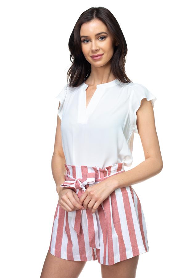 Split V Band Collar Ruffle Sleeve Top - Absolute Fashion 2020