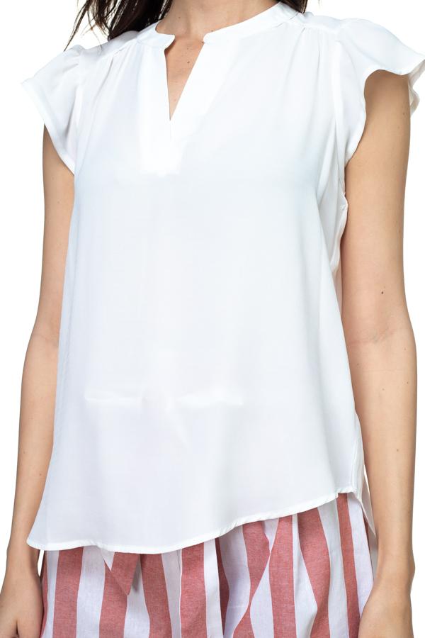 Split V Band Collar Ruffle Sleeve Top - Absolute Fashion 2020