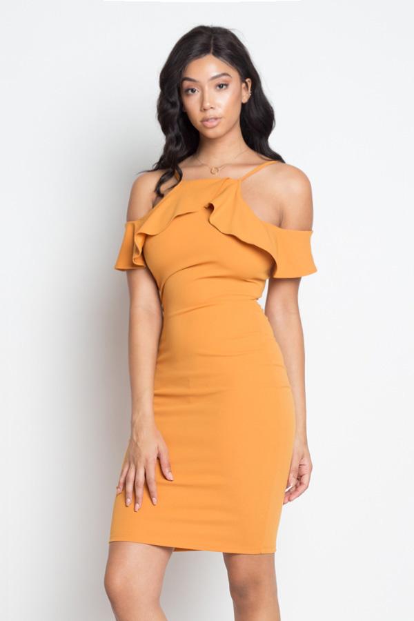 Ruffle Open Shoulder Halter Dress - Absolute Fashion 2020