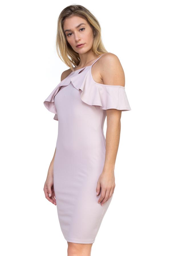 Ruffle Open Shoulder Halter Dress - Absolute Fashion 2020