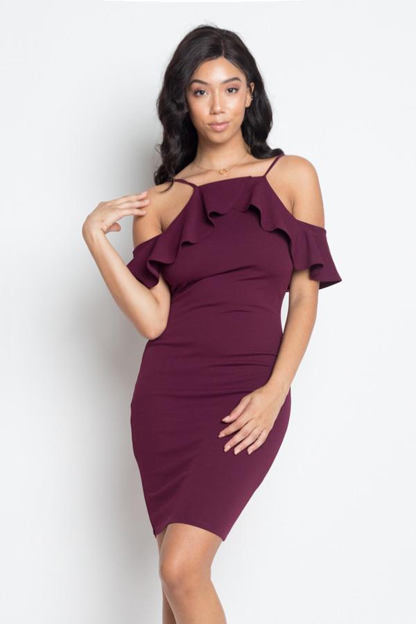 Ruffle Open Shoulder Halter Dress - Absolute Fashion 2020
