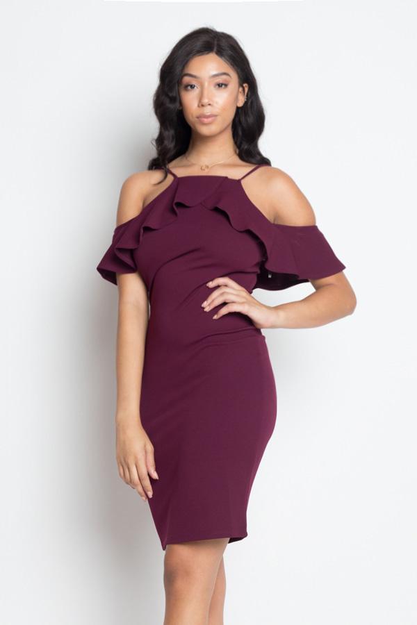 Ruffle Open Shoulder Halter Dress - Absolute Fashion 2020
