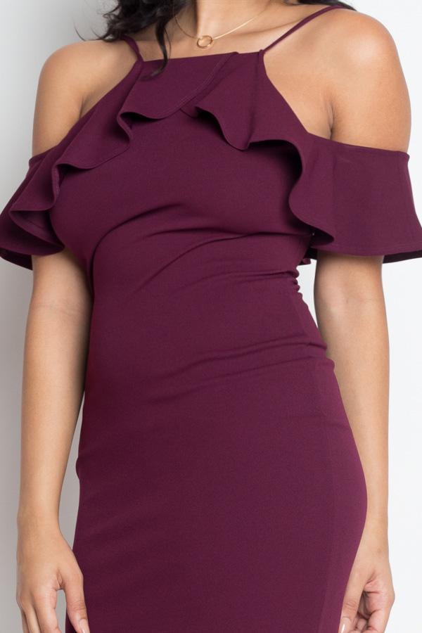 Ruffle Open Shoulder Halter Dress - Absolute Fashion 2020