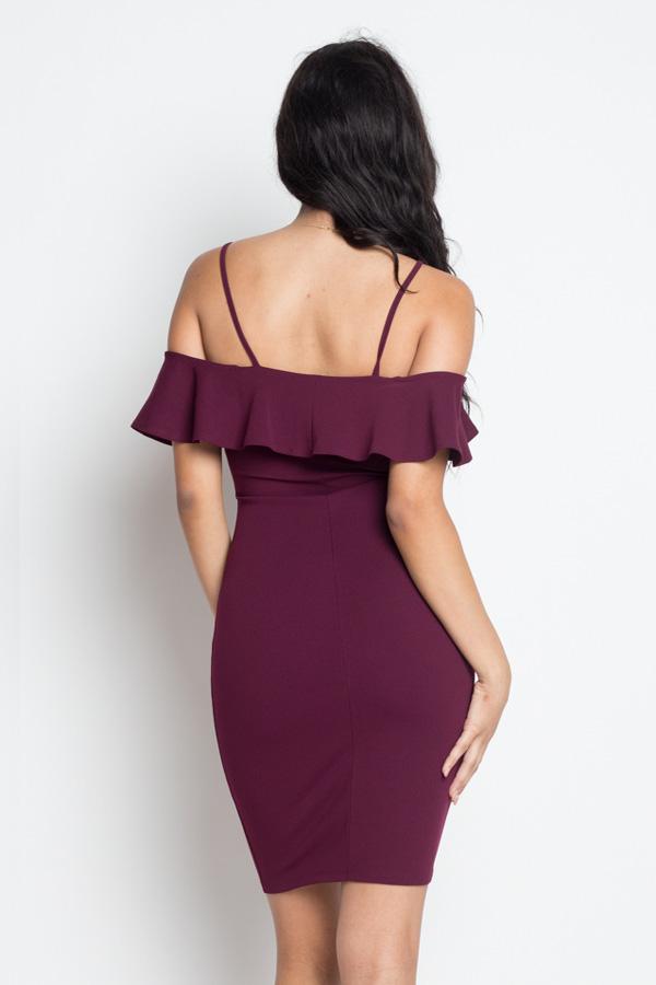 Ruffle Open Shoulder Halter Dress - Absolute Fashion 2020