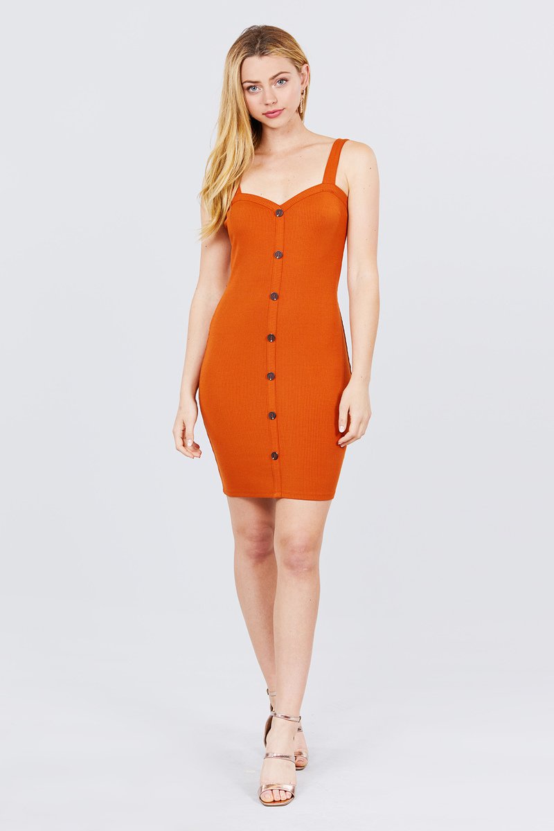 Heart Neck W/button Down Heavy Rib Rayon Spandex Mini Knit Dress - Absolute Fashion 2020