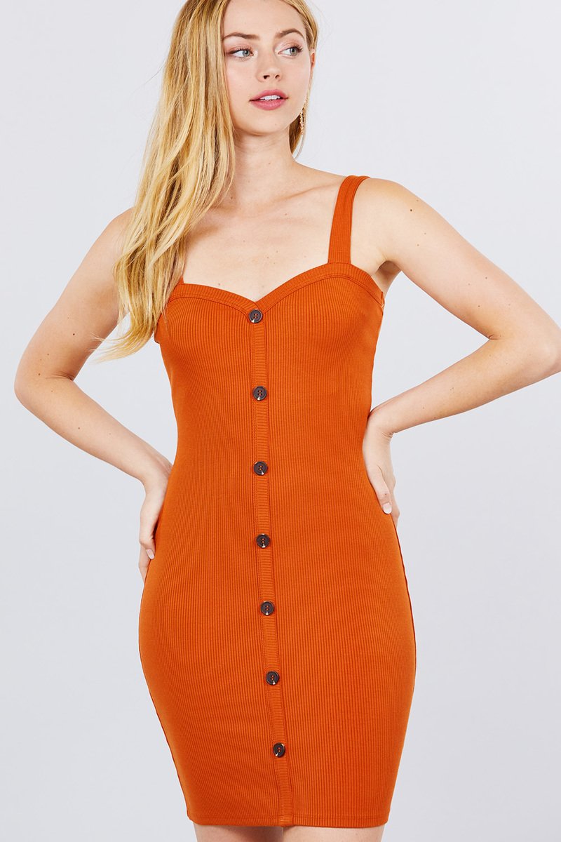 Heart Neck W/button Down Heavy Rib Rayon Spandex Mini Knit Dress - Absolute Fashion 2020