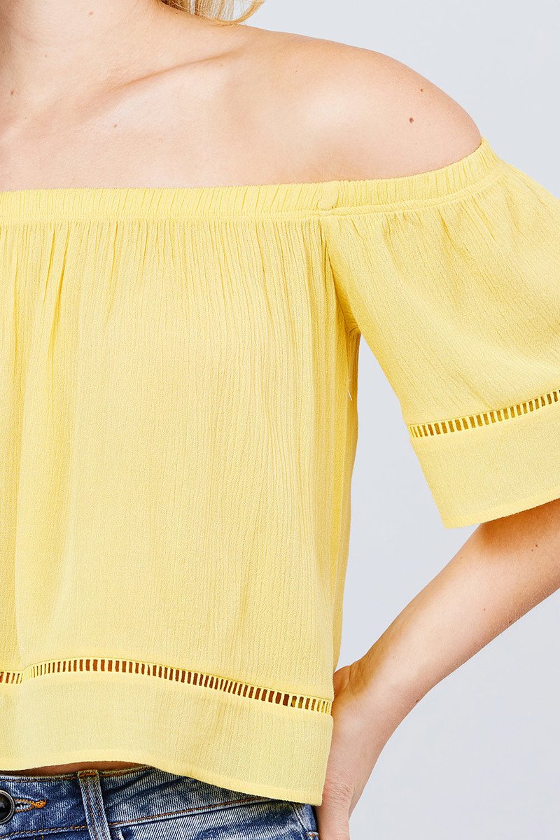 Elbow Sleeve Off The Shoulder Lace Trim Woven Top - Absolute Fashion 2020