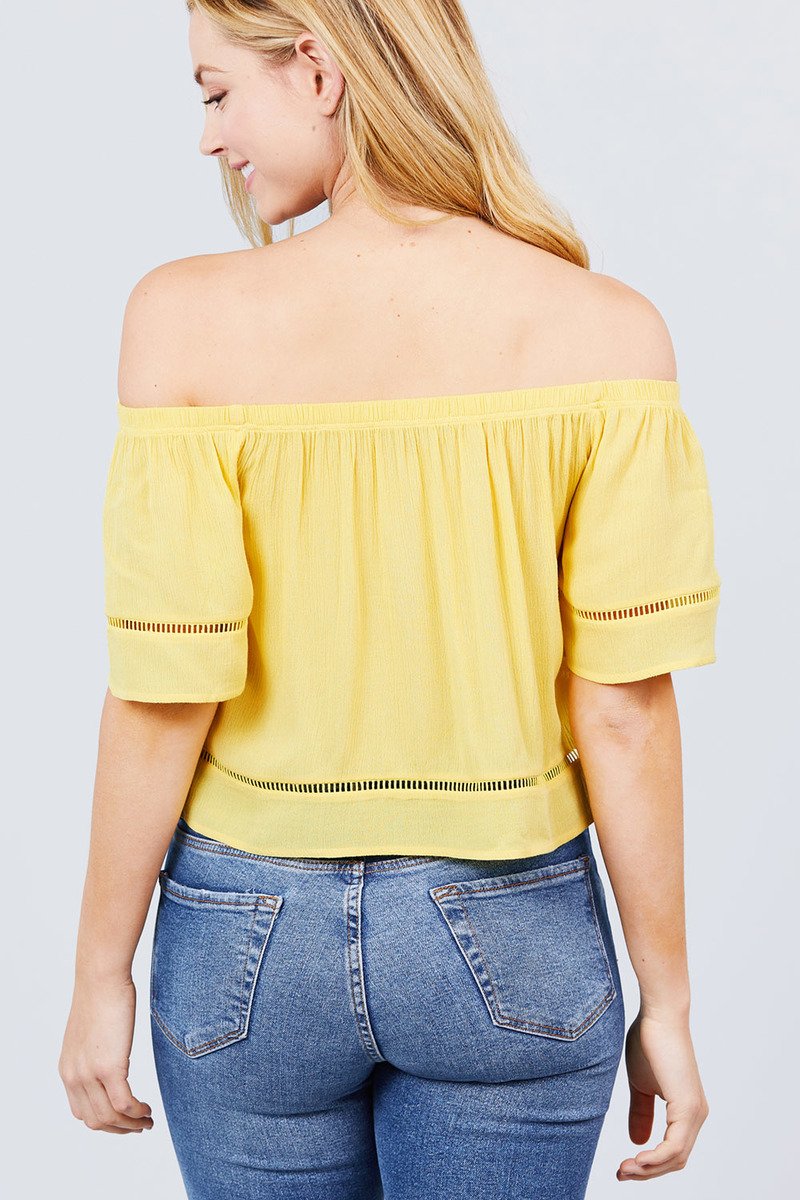 Elbow Sleeve Off The Shoulder Lace Trim Woven Top - Absolute Fashion 2020